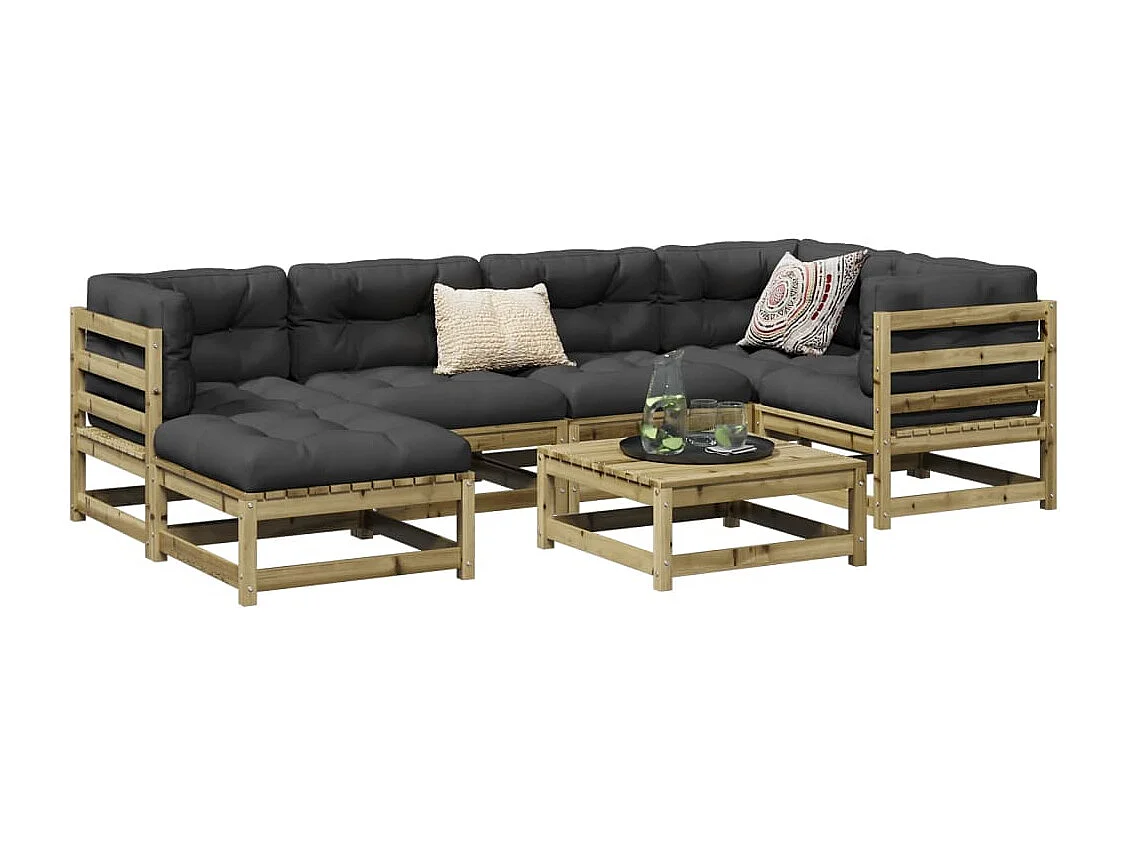 Salon de jardin 7 pcs avec coussins bois de pin imprégné