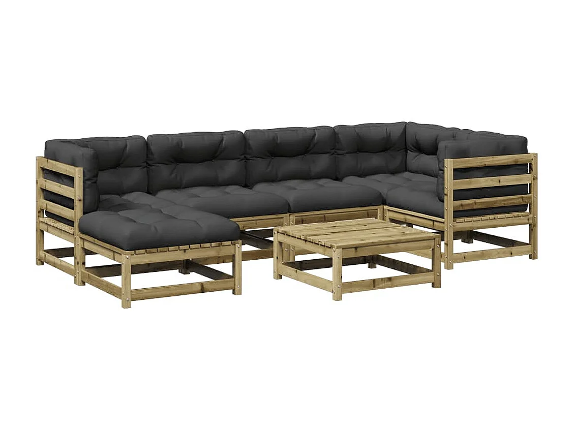 Salon de jardin 7 pcs avec coussins bois de pin imprégné