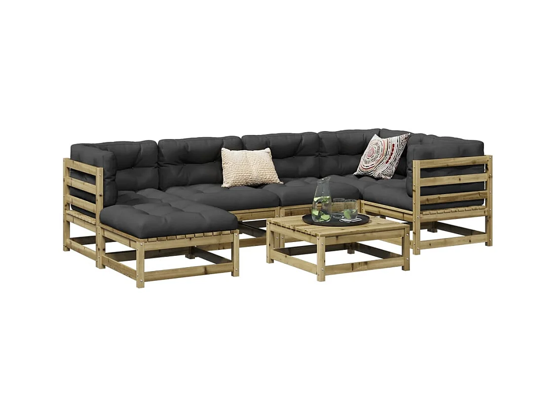 Salon de jardin 7 pcs avec coussins bois de pin imprégné
