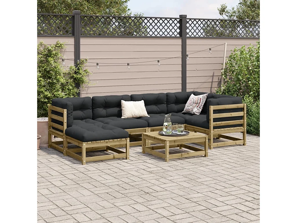 Salon de jardin 7 pcs avec coussins bois de pin imprégné