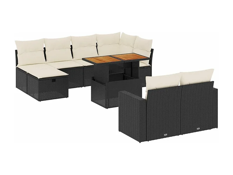 Salon de jardin 11 pcs avec coussins noir résine tressée