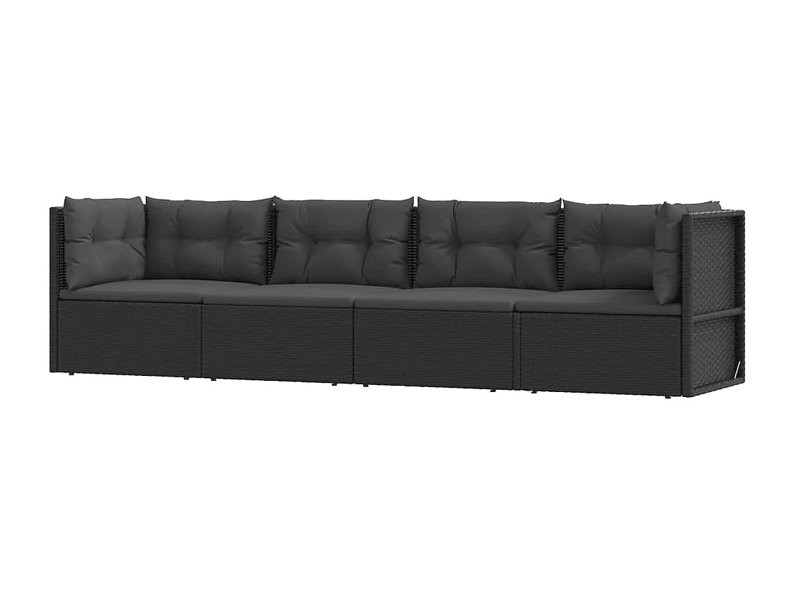 Salon de jardin 4 pcs avec coussins Noir Résine tressée