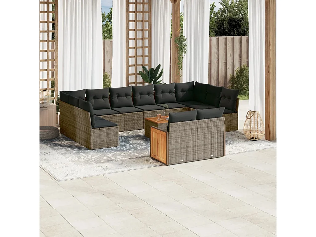 Salon de jardin avec coussins 13 pcs gris résine tressée