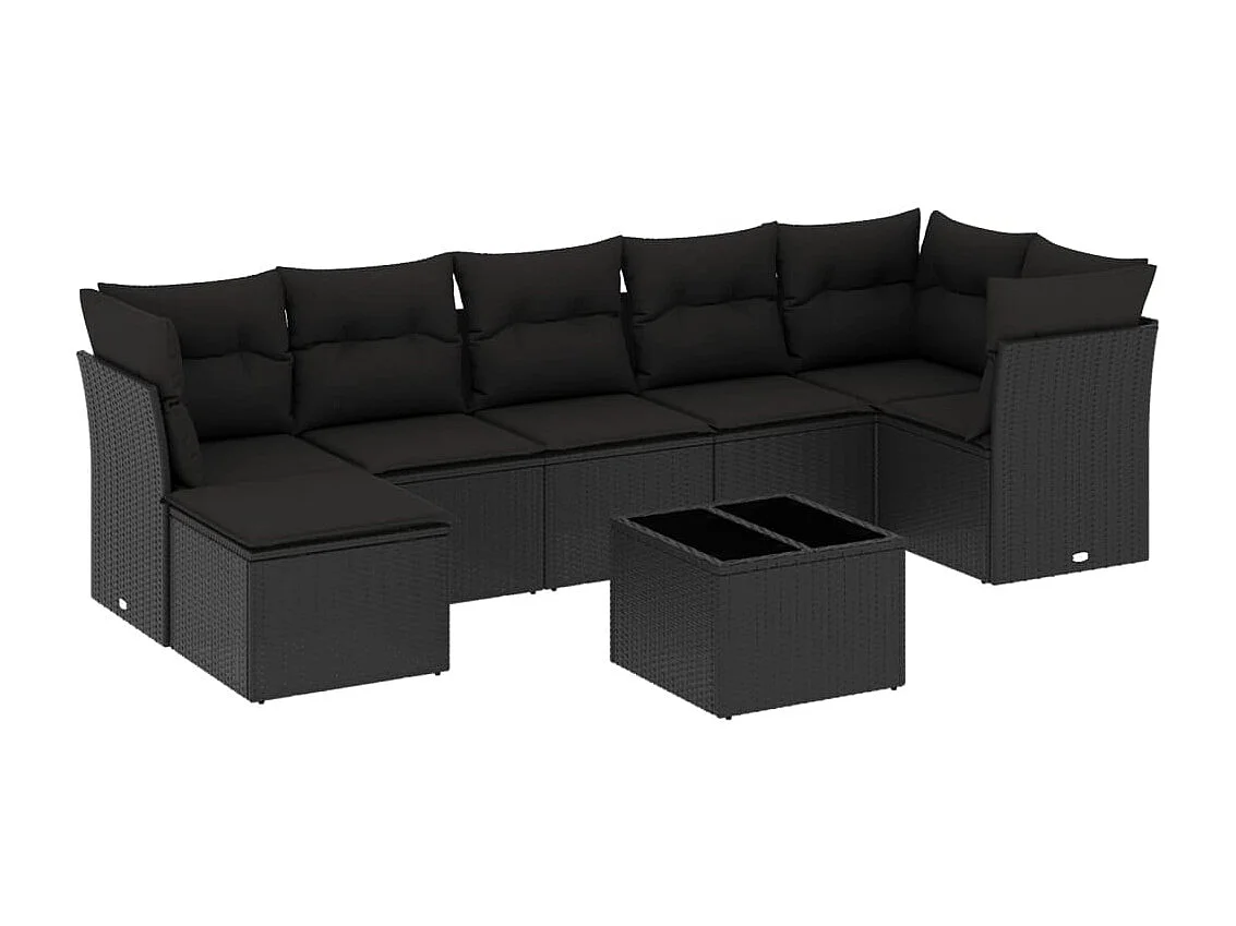 Salon de jardin 8 pcs avec coussins noir résine tressée