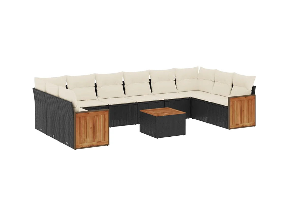 Salon de jardin 11 pcs avec coussins noir résine tressée