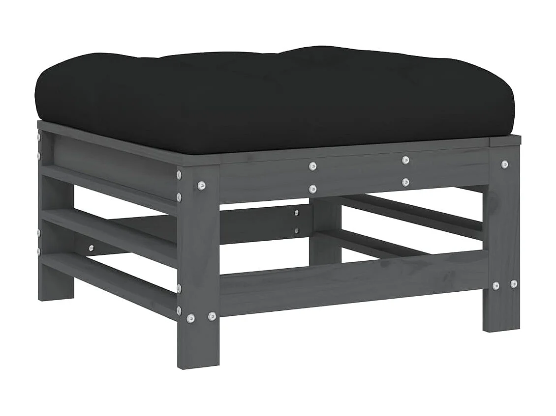 Salon de jardin 7 pcs avec coussins gris bois massif