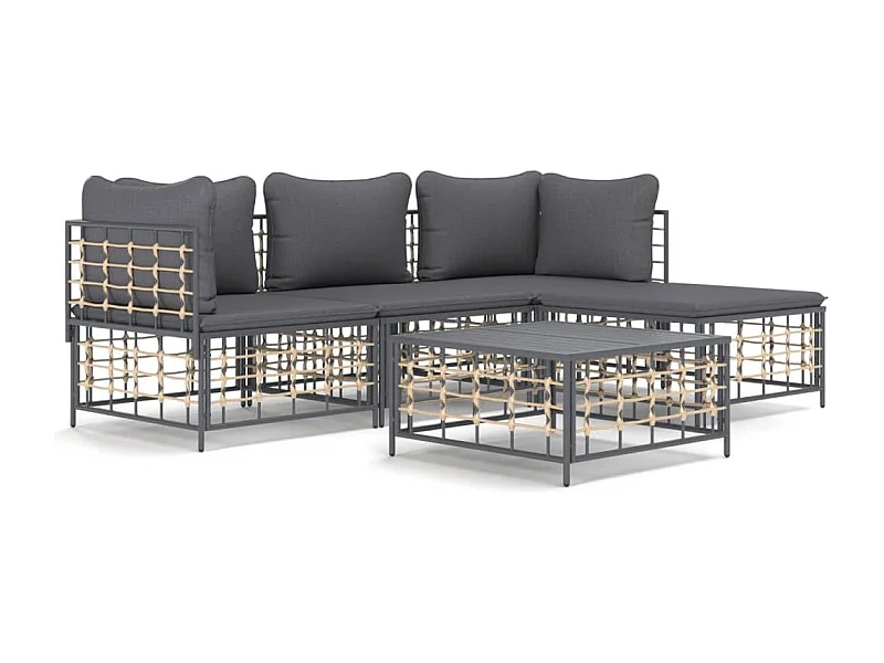 Salon de jardin 4 pcs avec coussins anthracite résine tressée