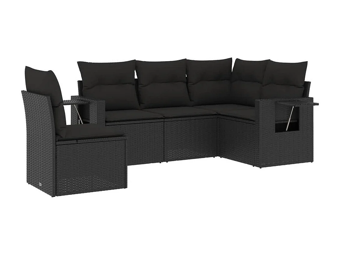 Salon de jardin 5 pcs avec coussins noir résine tressée