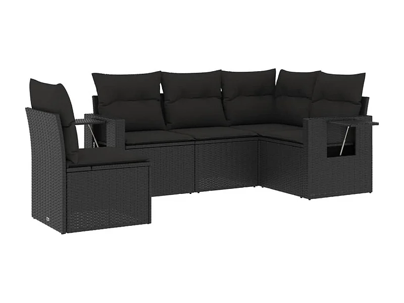 Salon de jardin 5 pcs avec coussins noir résine tressée