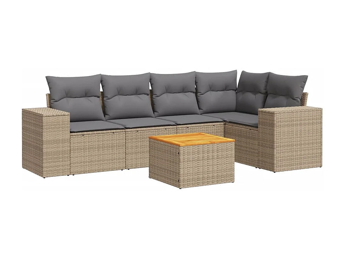 Salon de jardin avec coussins 6 pcs beige résine tressée