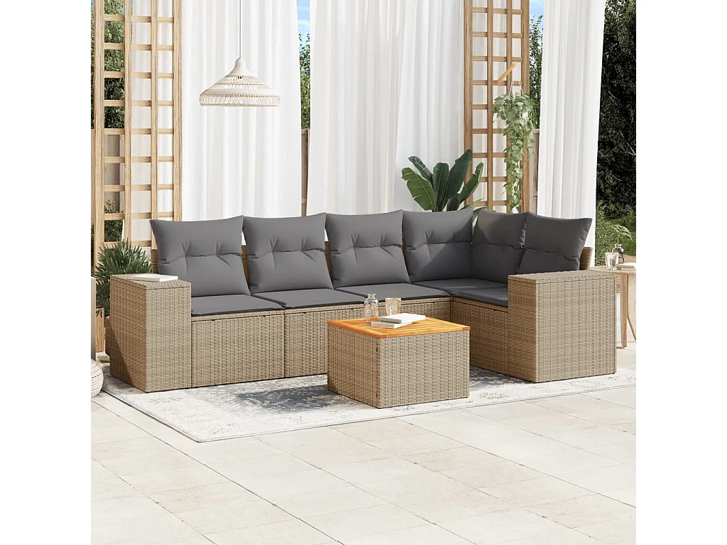 Salon de jardin avec coussins 6 pcs beige résine tressée