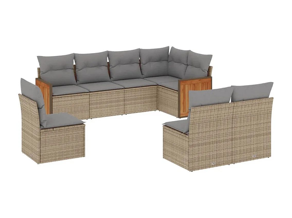 Salon de jardin avec coussins 8 pcs beige résine tressée