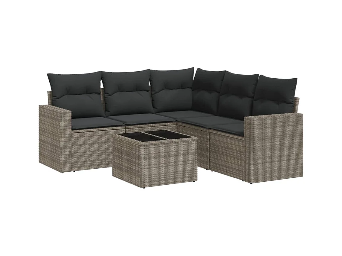 Salon de jardin 6 pcs avec coussins gris résine tressée