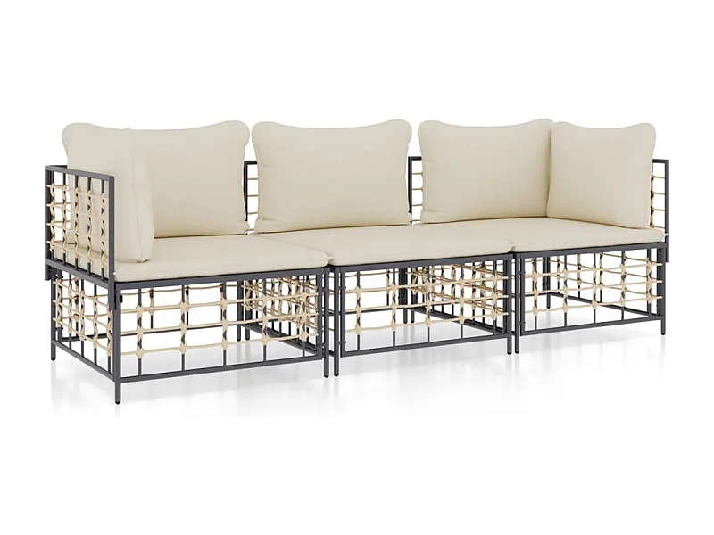 Salon de jardin 3 pcs avec coussins anthracite résine tressée