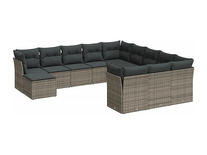 Salon de jardin avec coussins 12 pcs gris résine tressée