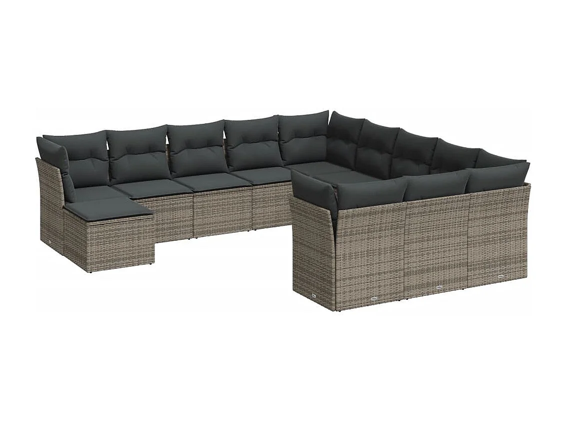 Salon de jardin avec coussins 12 pcs gris résine tressée