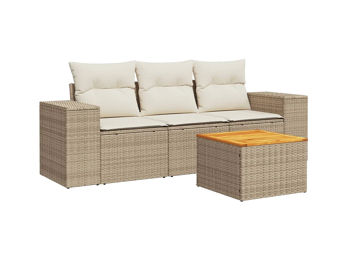 Salon de jardin avec coussins 4 pcs beige résine tressée