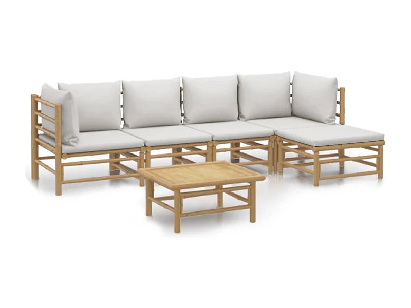 Salon de jardin 6 pcs avec coussins gris clair bambou