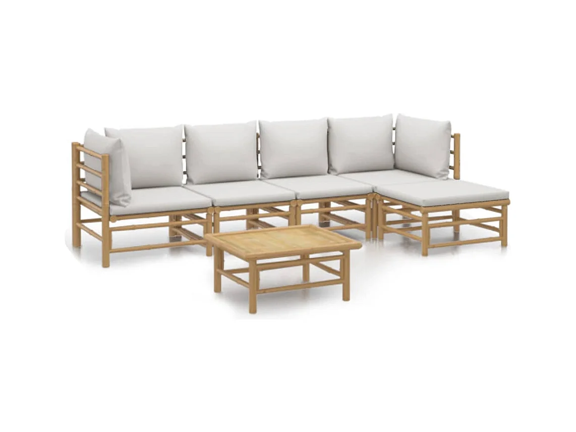 Salon de jardin 6 pcs avec coussins gris clair bambou