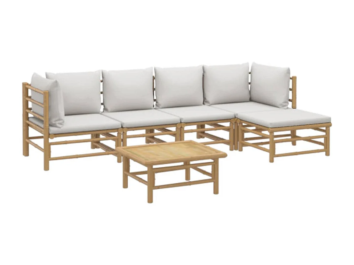 Salon de jardin 6 pcs avec coussins gris clair bambou