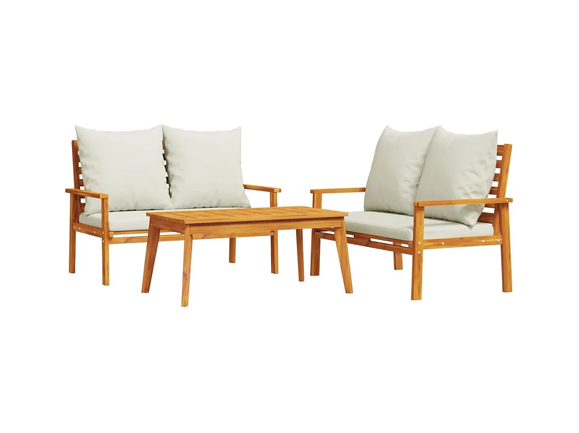 Salon de jardin 3 pcs avec coussins bois massif d'acacia
