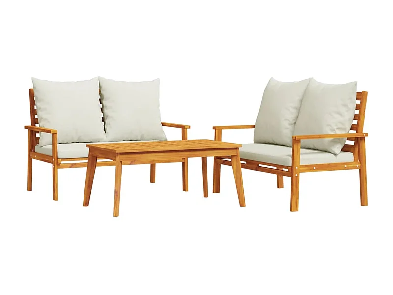 Salon de jardin 3 pcs avec coussins bois massif d'acacia
