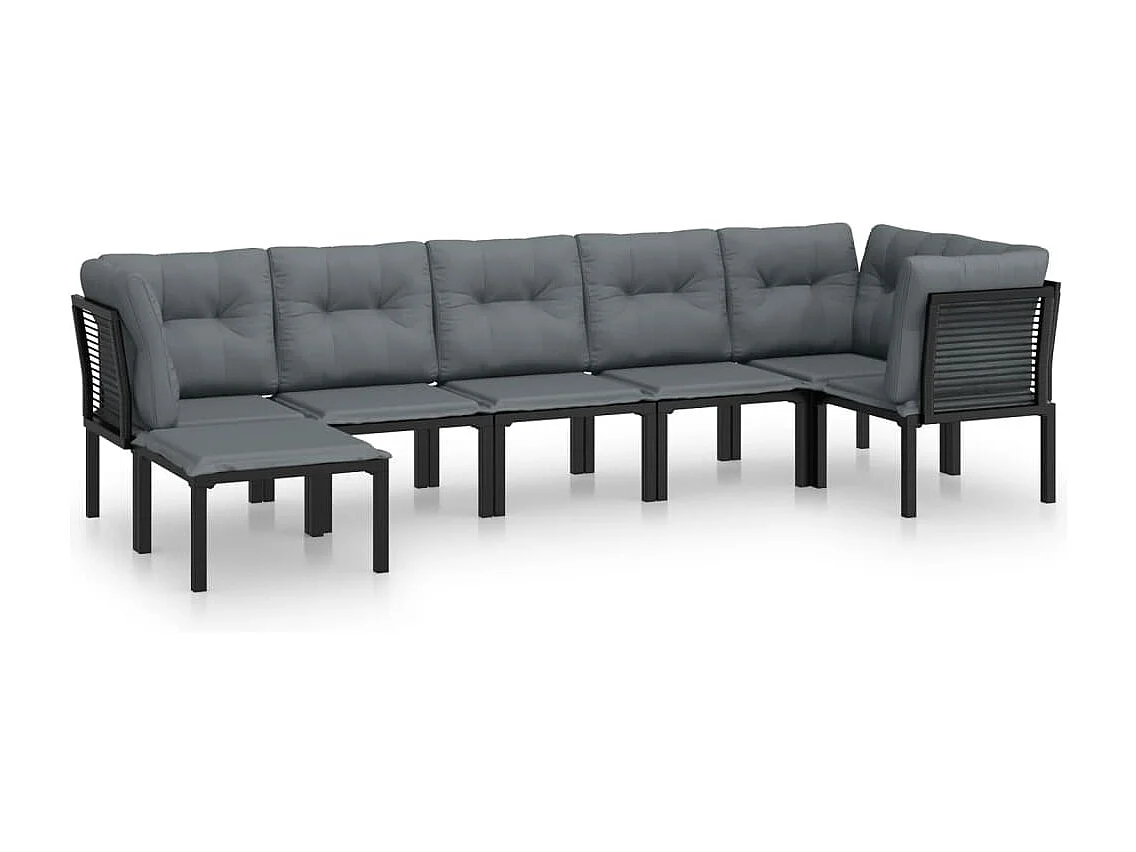 Salon de jardin 7 pcs noir et gris résine tressée