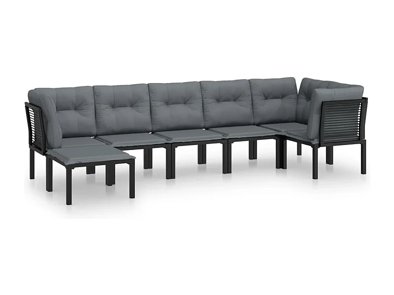 Salon de jardin 7 pcs noir et gris résine tressée