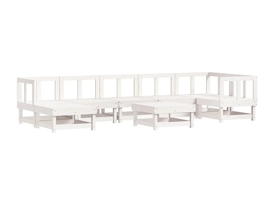 Salon de jardin 8 pcs Blanc Bois de pin massif