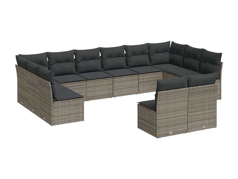 Salon de jardin avec coussins 12 pcs gris résine tressée