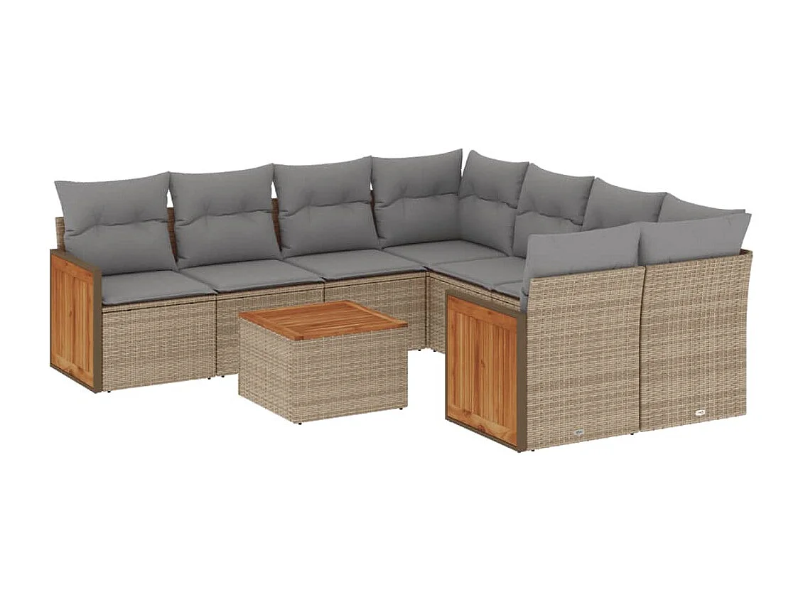 Salon de jardin avec coussins 9 pcs beige résine tressée