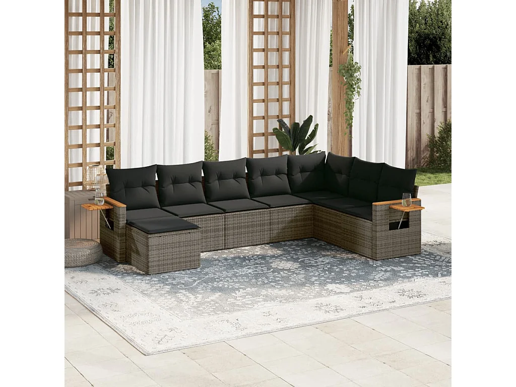 Salon de jardin 8 pcs avec coussins gris résine tressée