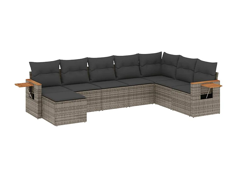Salon de jardin 8 pcs avec coussins gris résine tressée