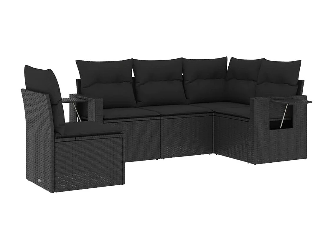 Salon de jardin 5 pcs avec coussins noir résine tressée