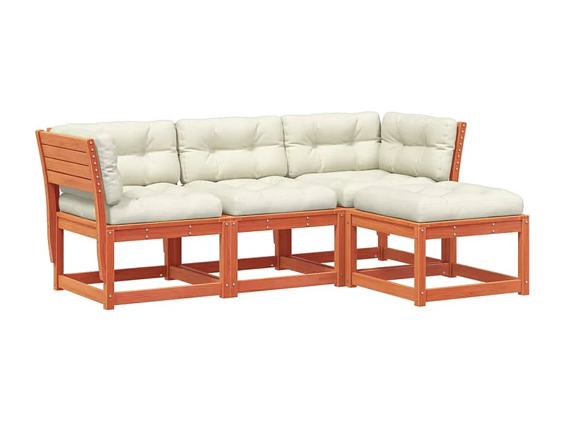 Salon de jardin 4 pcs avec coussins marron bois pin massif