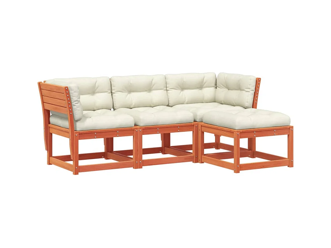 Salon de jardin 4 pcs avec coussins marron bois pin massif