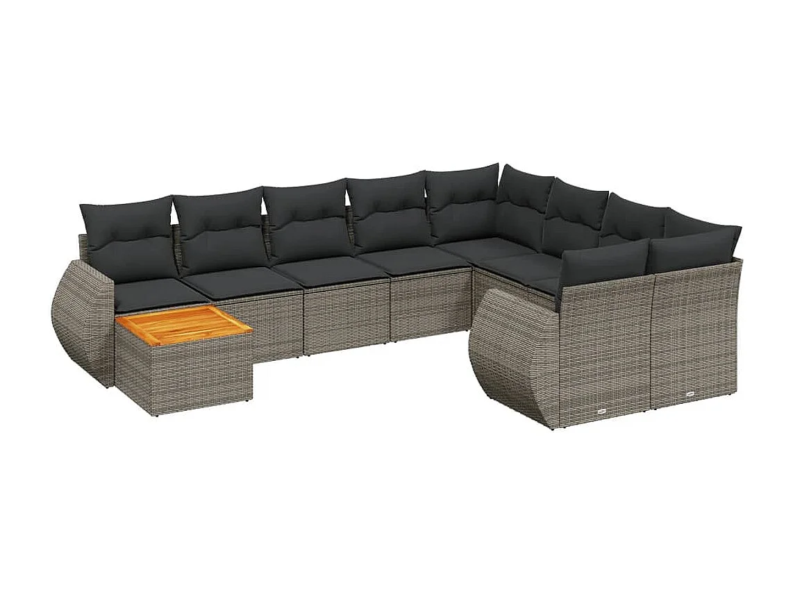 Salon de jardin avec coussins 10 pcs gris résine tressée