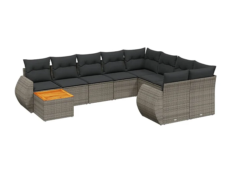 Salon de jardin avec coussins 10 pcs gris résine tressée