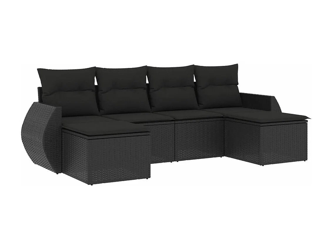 Salon de jardin 6 pcs avec coussins noir résine tressée