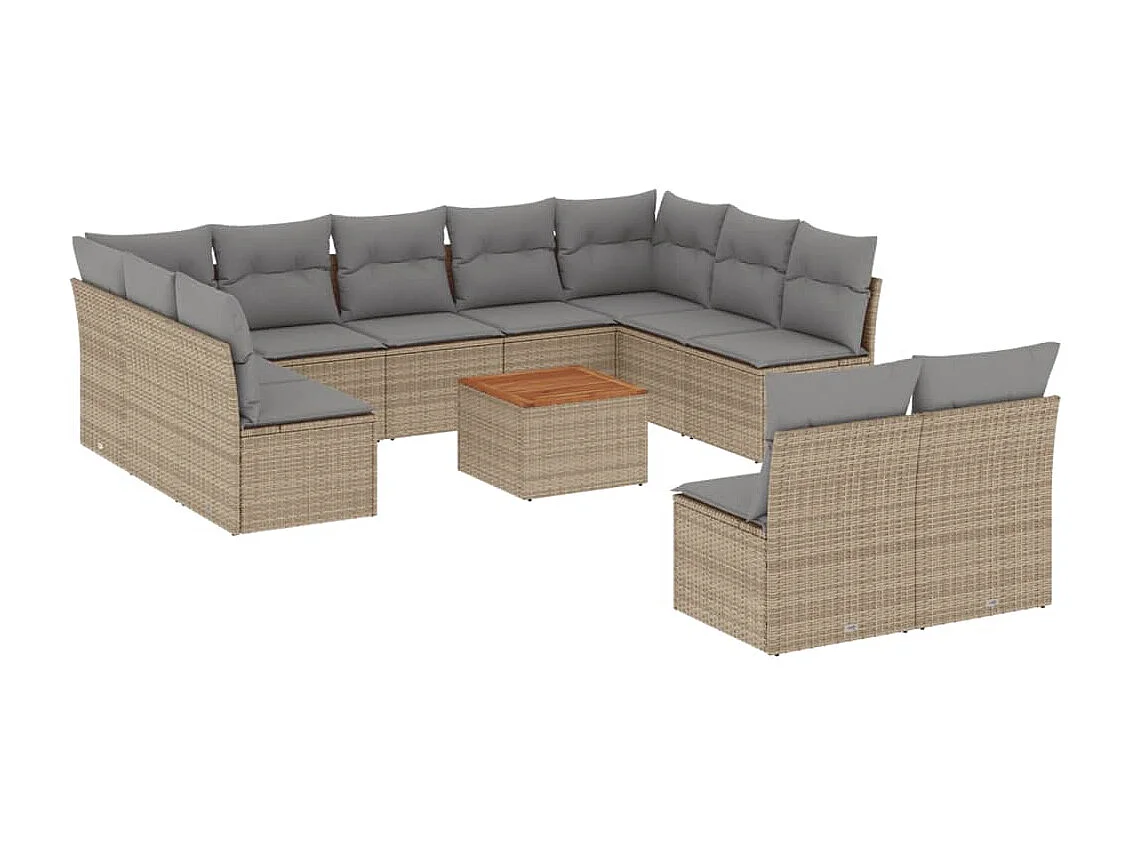 Salon de jardin et coussins 12 pcs mélange beige résine tressée