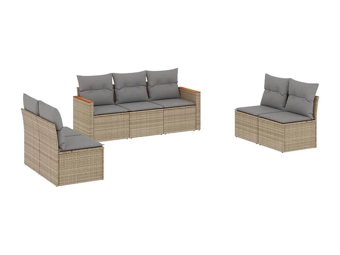 Salon de jardin avec coussins 7pcs mélange beige résine tressée