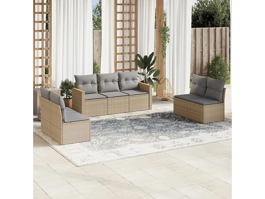 Salon de jardin avec coussins 7pcs mélange beige résine tressée