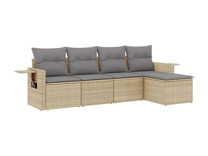 Salon de jardin avec coussins 5 pcs beige résine tressée