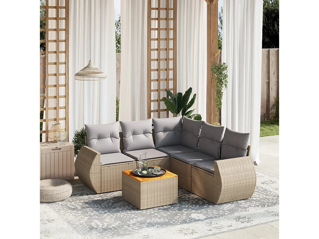 Salon de jardin avec coussins 6 pcs beige résine tressée