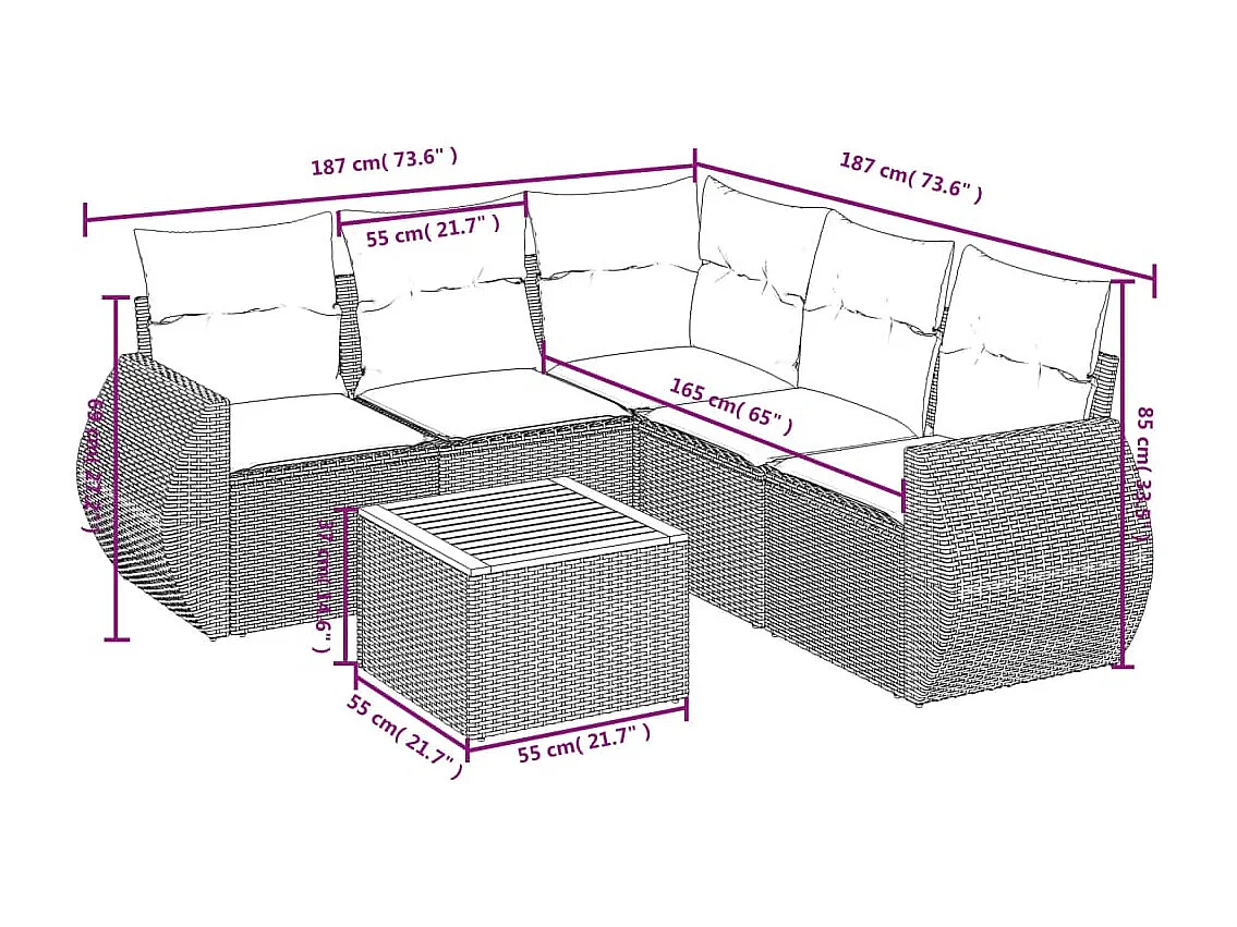 Salon de jardin avec coussins 6 pcs beige résine tressée