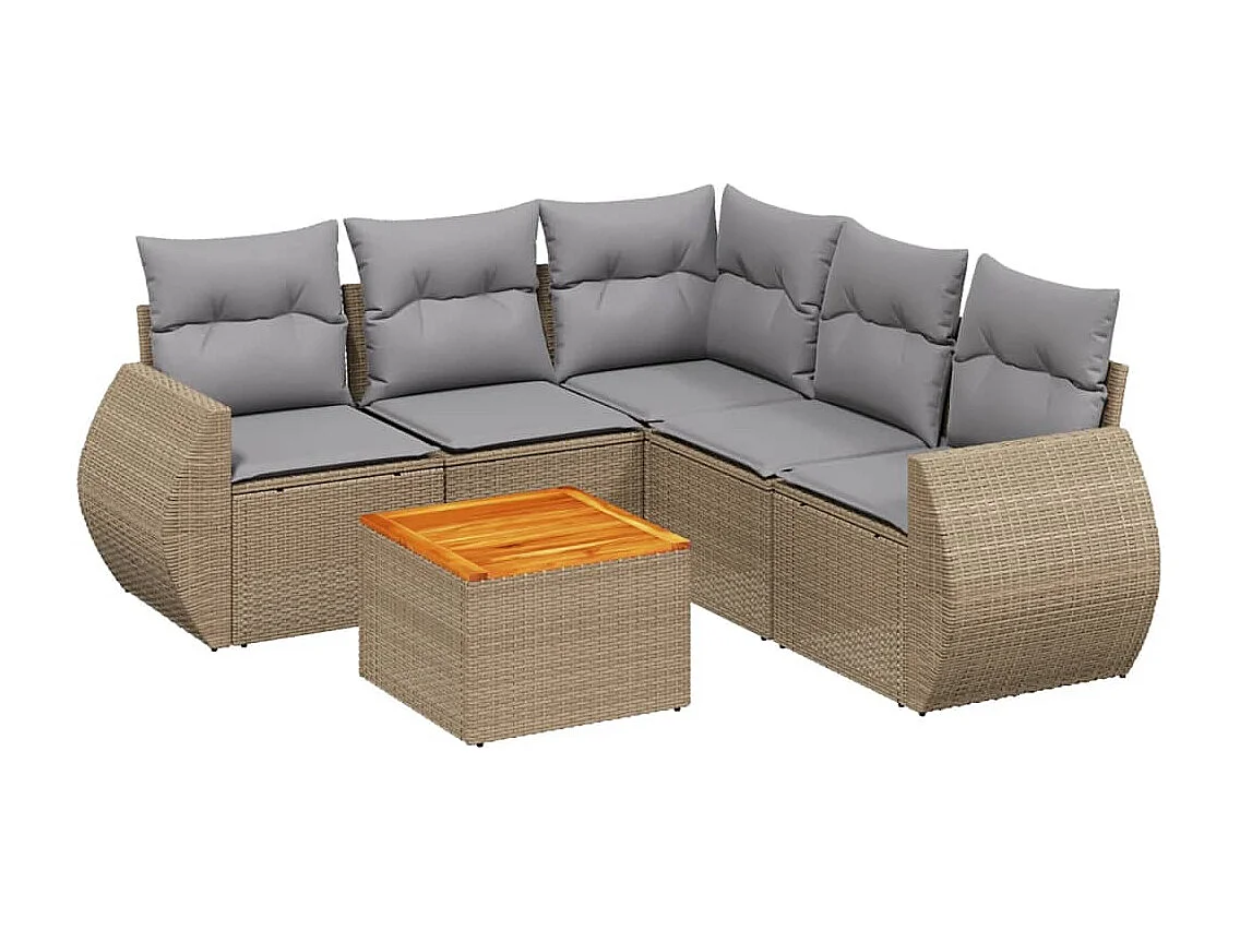 Salon de jardin avec coussins 6 pcs beige résine tressée