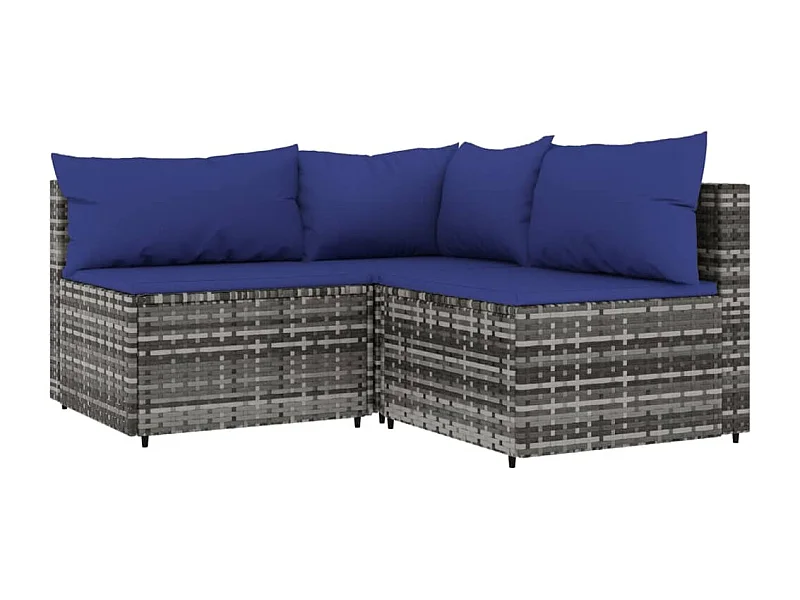 Salon de jardin 3 pcs avec coussins Gris Résine tressée