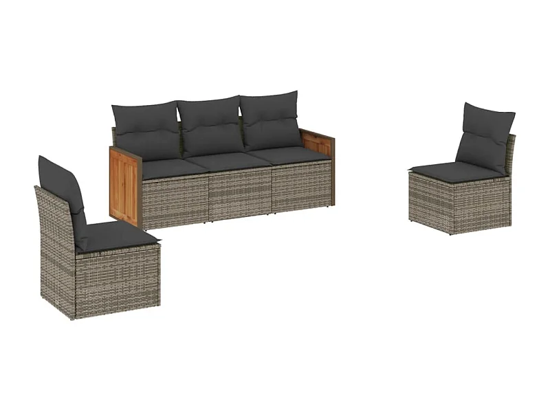 Salon de jardin 5 pcs avec coussins gris résine tressée