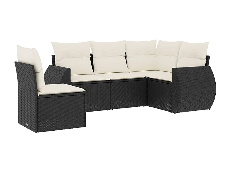 Salon de jardin 5 pcs avec coussins noir résine tressée