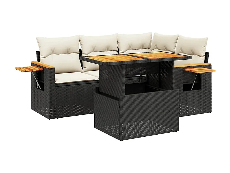 Salon de jardin 5 pcs avec coussins noir résine tressée